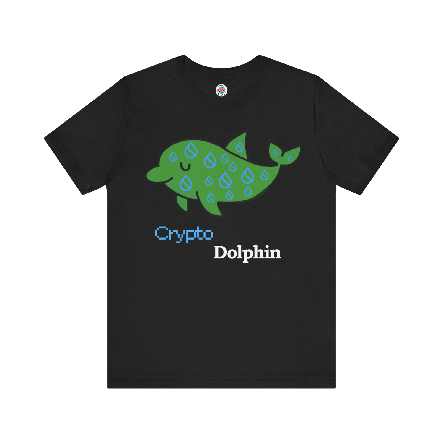 Crypto tee with crypto dolphin text