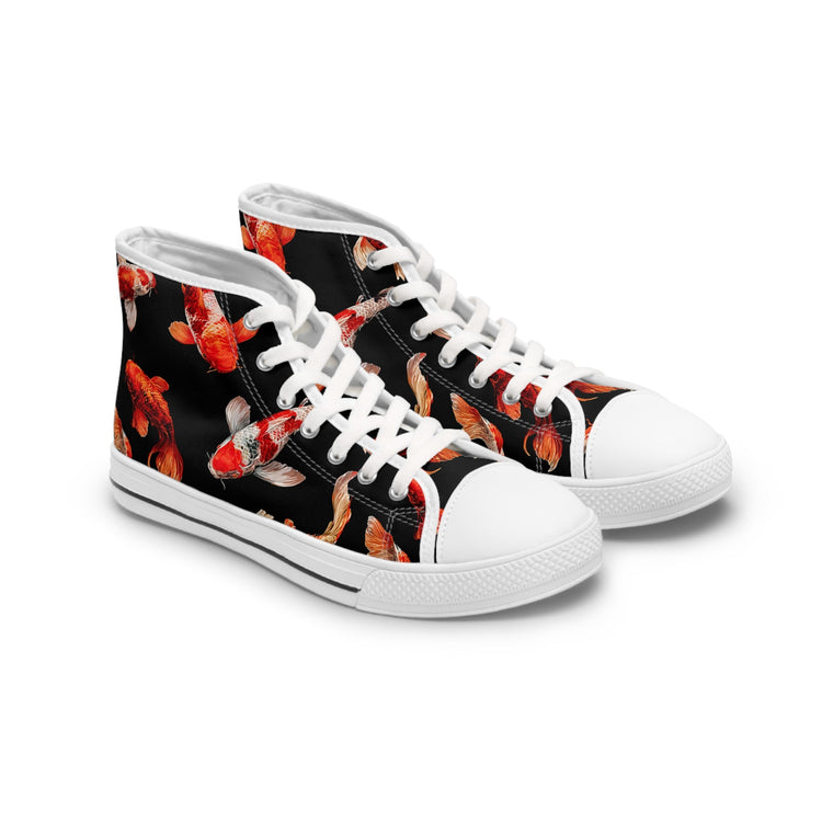 high tops with bright koi on a black background