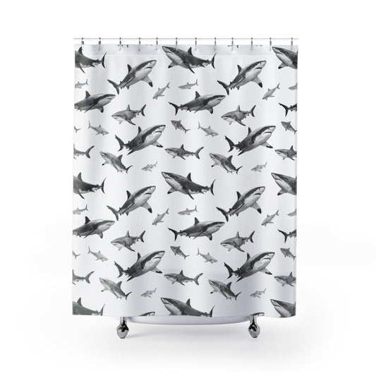 Misc Fishy Stuff | Come on in.. Shower Curtain | Just doing shark stuff Bathroom Decor