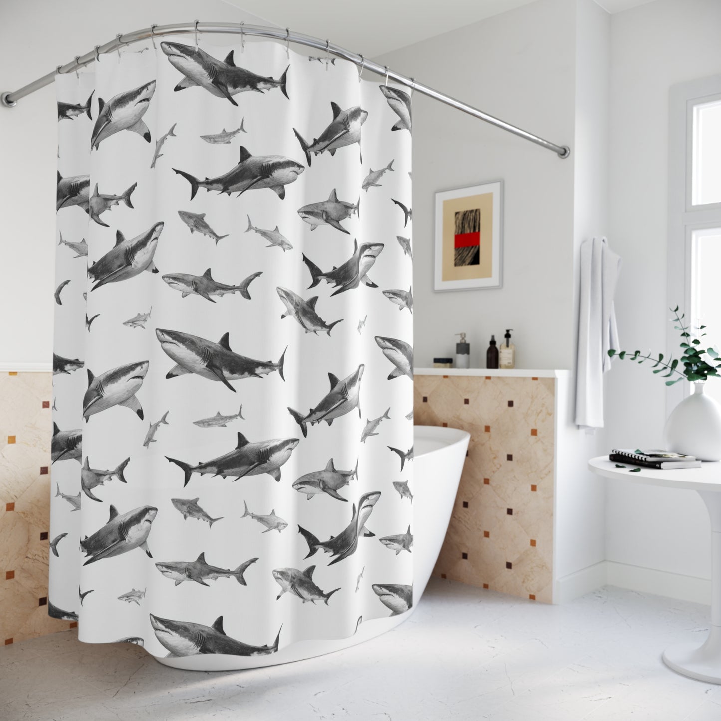 Misc Fishy Stuff | Come on in.. Shower Curtain | Just doing shark stuff Bathroom Decor