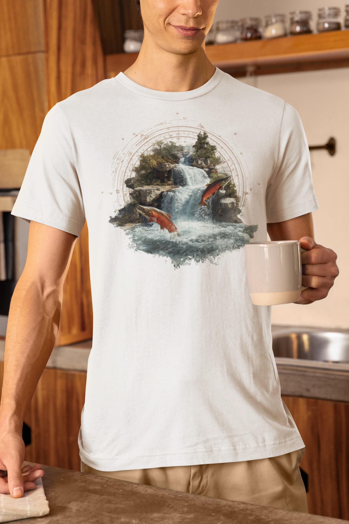 Aquarius man wearing a white t-shirt with a fish zodiac sign